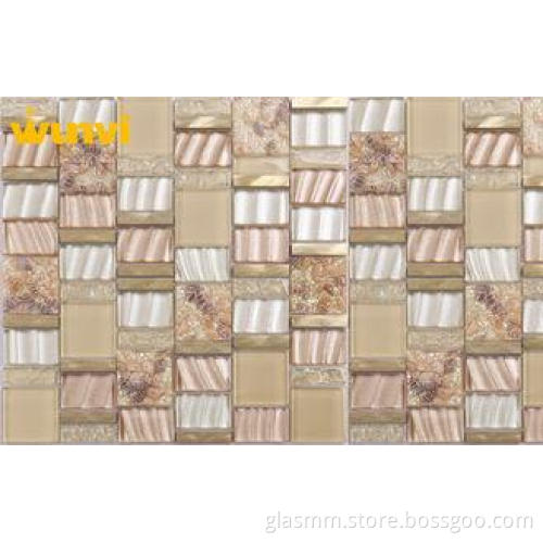 Non Deformation Iridescent Crackled Glass Mosaic Tile For I